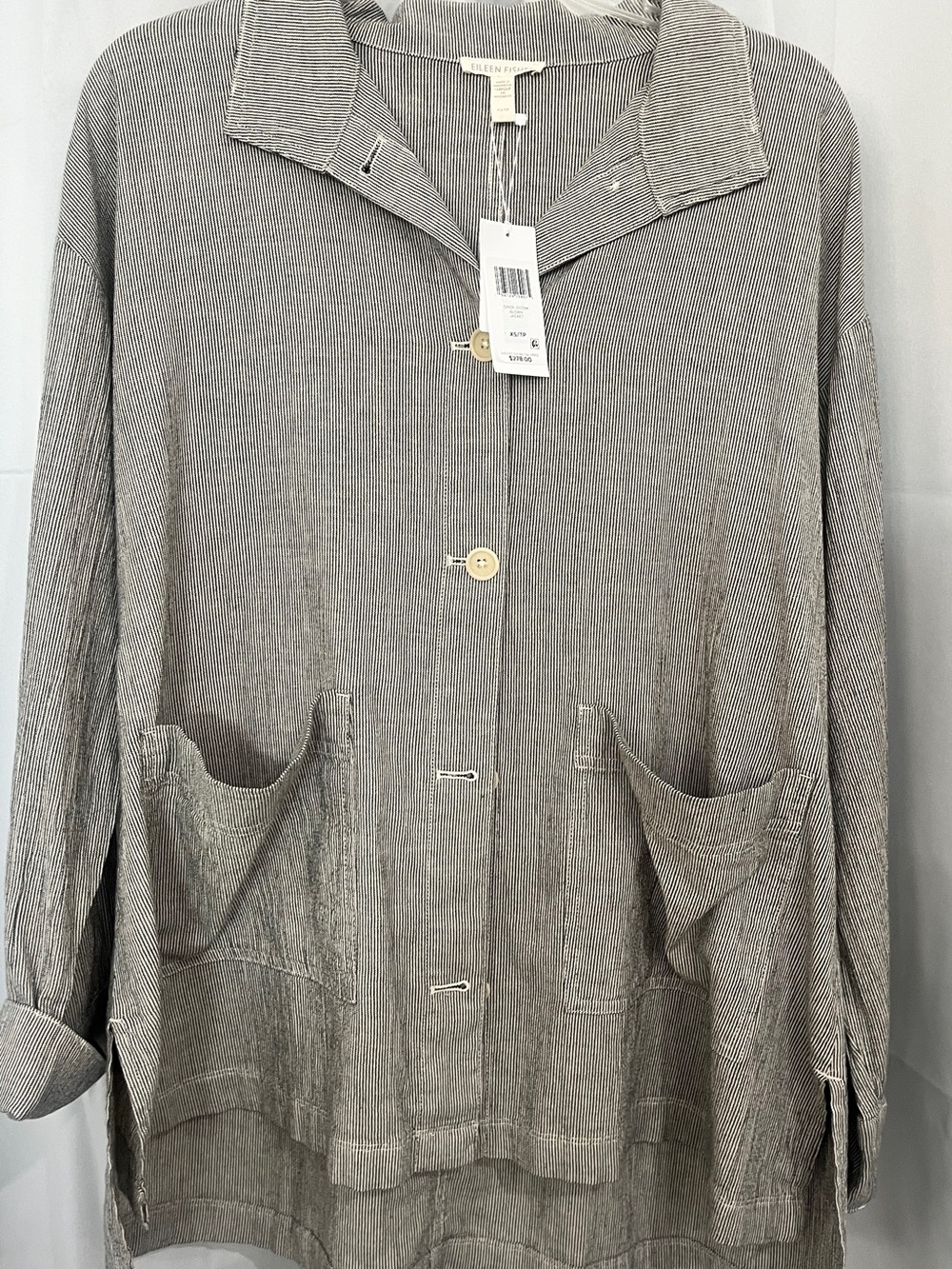 Eileen Fisher Black and White Striped Shirt Jacket